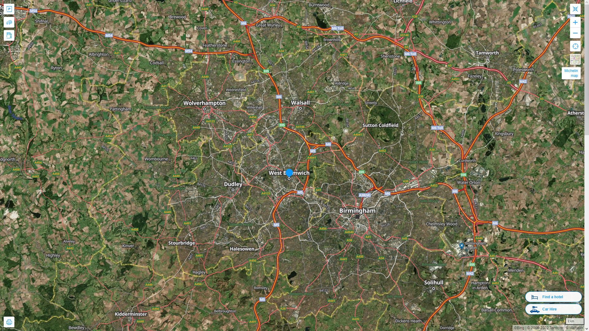 West Bromwich Royaume Uni Autoroute et carte routiere avec vue satellite